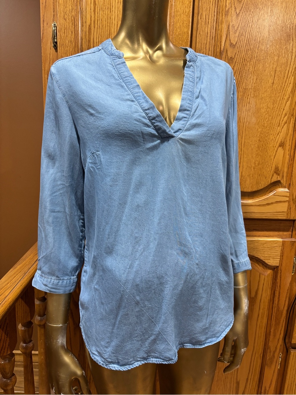 Kismet Powder Blue V-Neck Tunic Blouse
